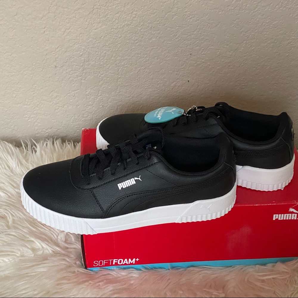 New PUMA Carina Black Leather Sneakers 8.5